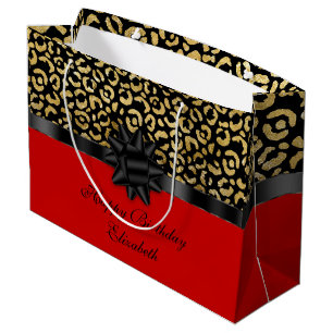 Personalise Red Black Gold Leopard Print Elegant Large Gift Bag