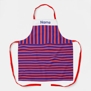 Personalise Red Blue Vertical Horizontal Stripes Apron