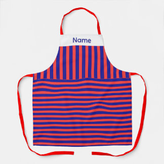 Personalise Red Blue Vertical Horizontal Stripes Apron
