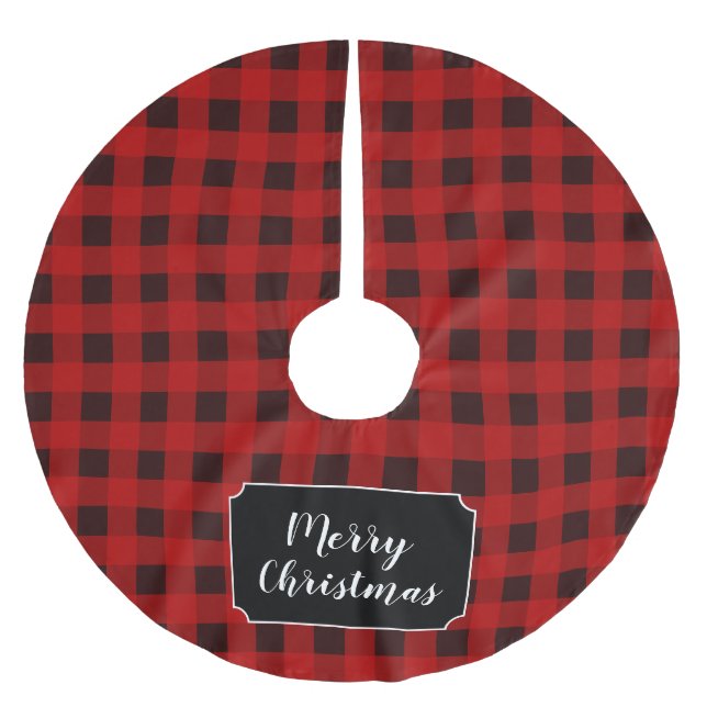 Personalise Red Buffalo Plaid Christmas Tree Skirt (Front)