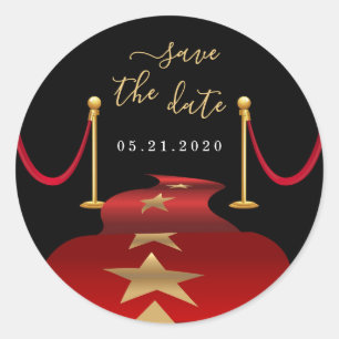 Personalise Red Carpet Themed Party Save the Date Classic Round Sticker