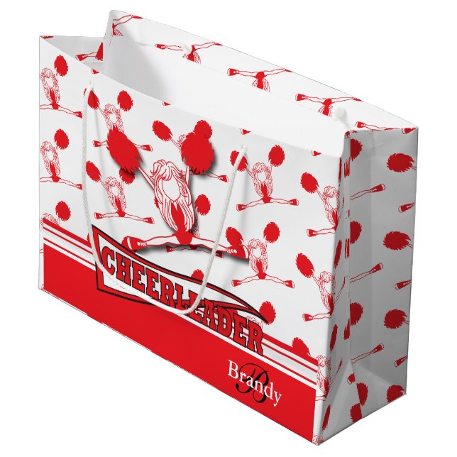 Personalise Red Cheerleader Large Gift Bag (Front Angled)