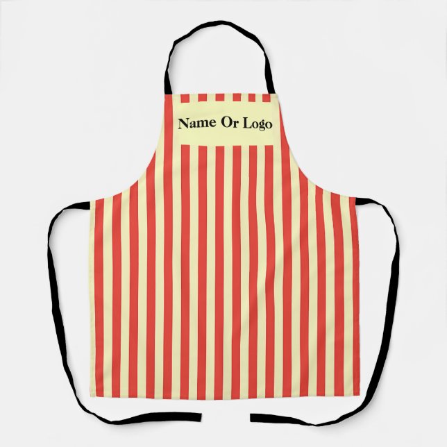 Personalise Red Creme Stripes Kitchen Chef  Apron (Front)