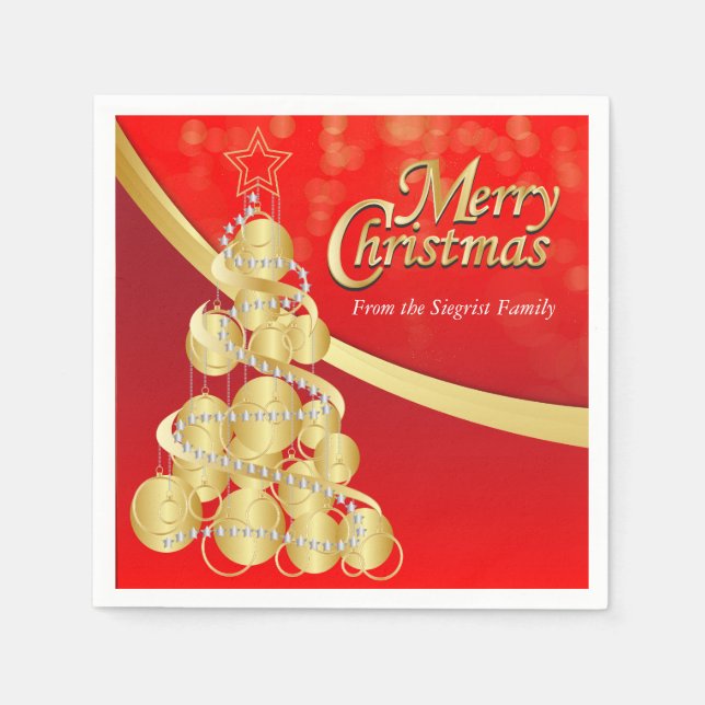 Personalise Red & Gold Merry Christmas Napkin (Front)