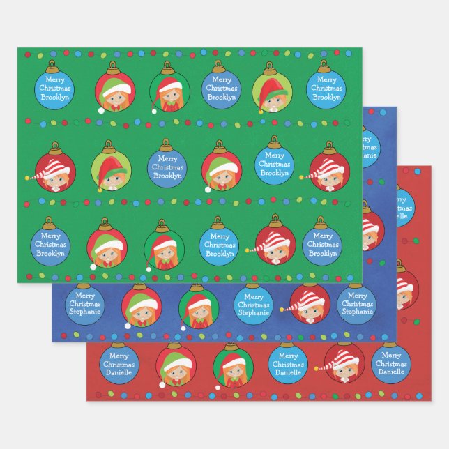 Personalise Red Hair Girl Elf Wrapping Paper Sheet (Set)