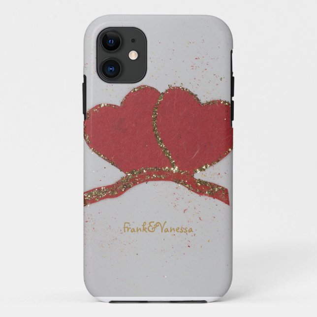 Personalise Red heart gold sparkle Valentine's Case-Mate iPhone Case (Back)