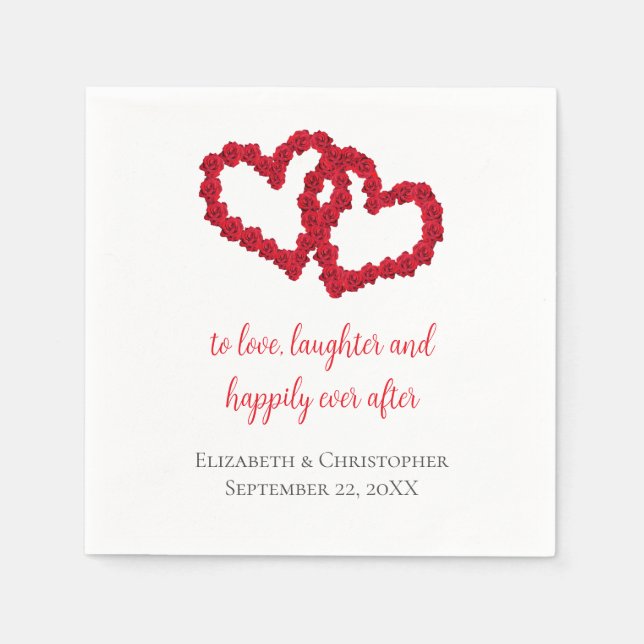 Personalise Red Hearts Wedding Quotes Wedding  Napkin (Front)