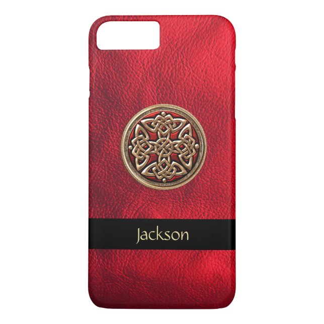 Personalise Red Leather Celtic Knot iPhone 7 Case (Back)