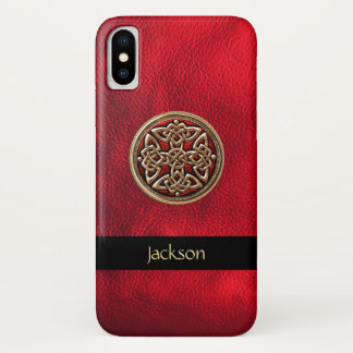 Personalise Red Leather Celtic Knot iPhone X Case