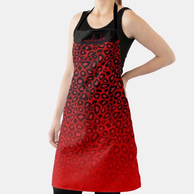 Personalise Red Leopard Ombre Animal Print Apron (Insitu)