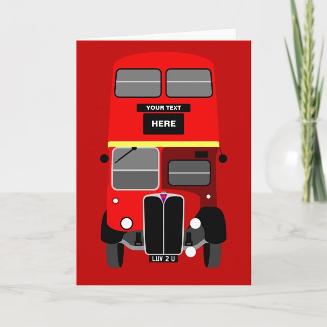 Personalise Red London Double Decker Bus Birthday Card (Front)