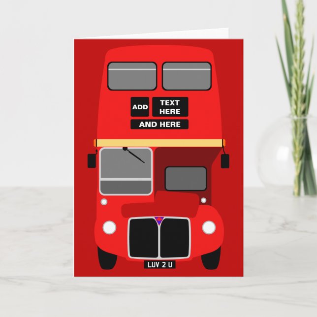Personalise Red London Double Decker Bus Birthday Card (Front)