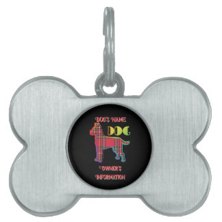 Personalise Red Plaid Black DOG Bone Pet ID Tag