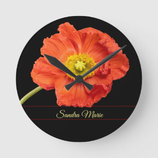 Personalise Red poppy flower  Round Clock