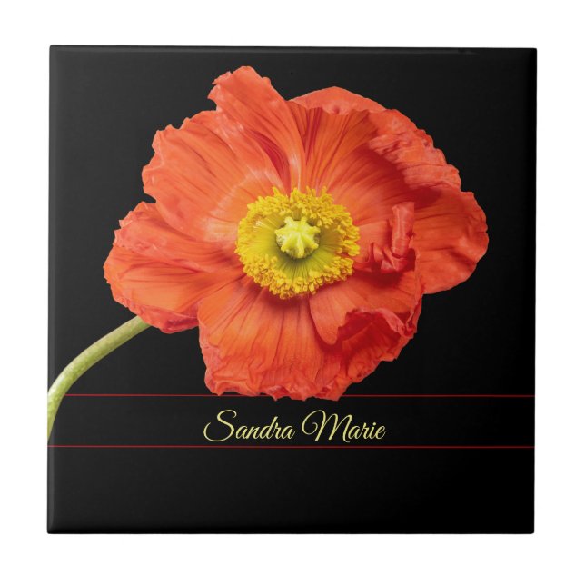 Personalise Red poppy flower Tile (Front)