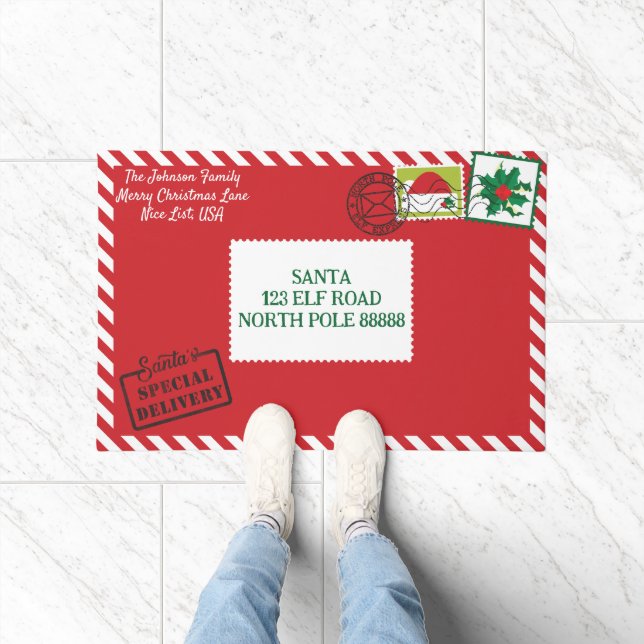 Personalise Red Santa Letter Christmas Doormat (Indoor)