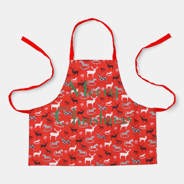 Personalise REINDEER DEER ROCKING HORSE Xmas Apron (Front)