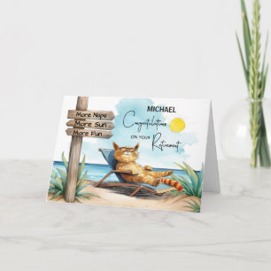 Personalise Retirement Congratulations Cat Relaxin Card