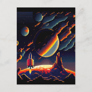 Personalise - Retro 8-Bit Pixel Space Rocket Postcard