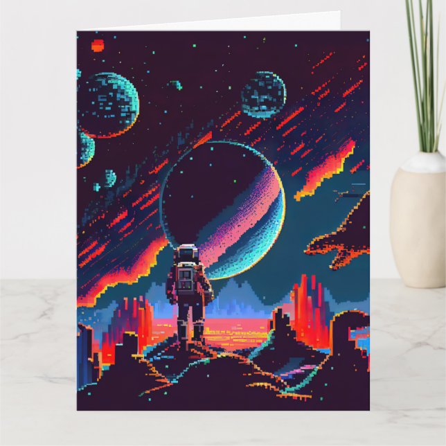 Personalise - Retro 8Bit Space Astronaut Card (Front)