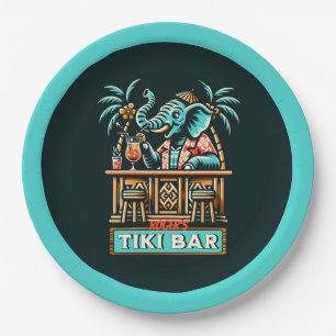 Personalise Retro Elephant Tiki Bar Paper Plate