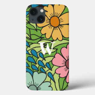 Personalise Retro Flowers Large Scale Multicolor iPhone 13 Case