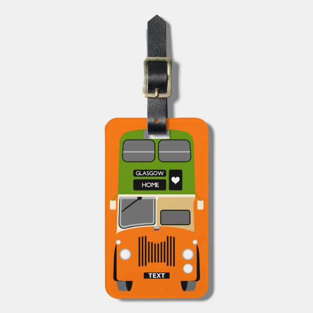 Personalise Retro Glasgow Double Decker bus Luggage Tag (Front Vertical)