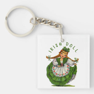 Personalise Retro Irish Doll Logo St Patricks Day Key Ring