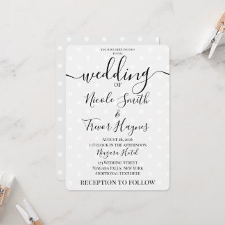 Personalise: Retro White Polkadots on Grey Wedding Invitation