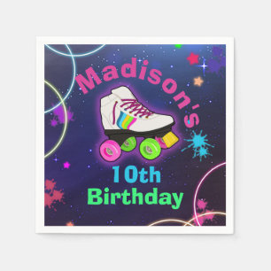 Personalise Roller Skating Neon Birthday Napkins