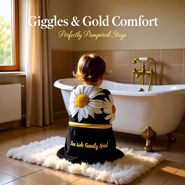 Personalise romantic daisy gold foil with black bath towel set (Creator Uploaded)