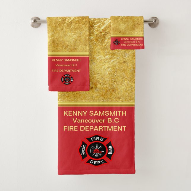 Personalise romantic Fire Department logo Bath Towel Set (Insitu)