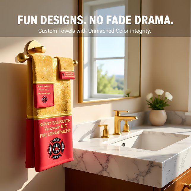Personalise romantic Fire Department logo Bath Towel Set (Creator Uploaded)
