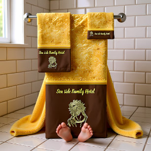 Personalise romantic Jesus gold foil with brown Bath Towel Set