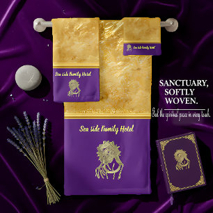 Personalise romantic Jesus gold foil with purple Bath Towel Set