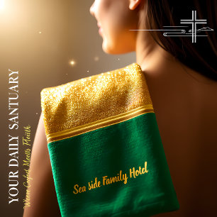 Personalise romantic modern gold with lime green bath towel set