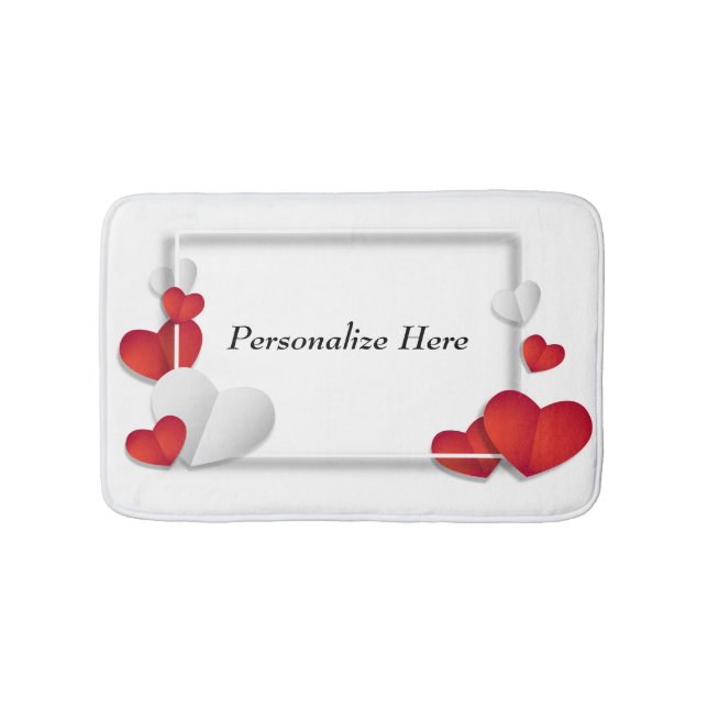 Personalise Romantic Red Hearts Valentine Bath Mat (Front)