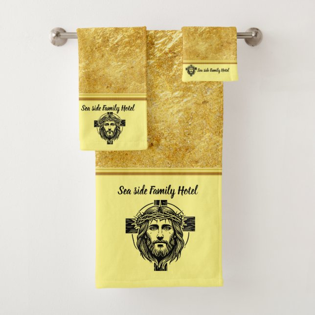 Personalise Romantic Spirituality Jesus Gold Foil  Bath Towel Set (Insitu)