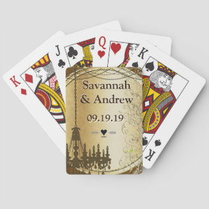 Personalise Romantic Vintage Chandelier Gold Plate Playing Cards