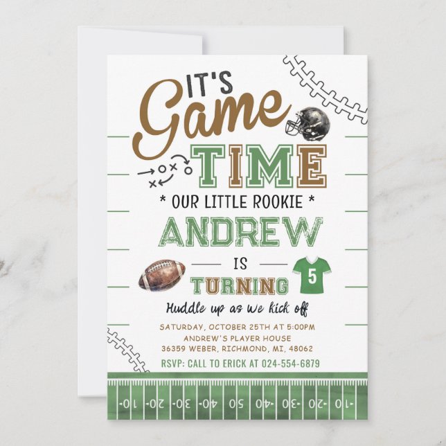 Personalise Rookie Sport Football Birthday Invitation (Front)