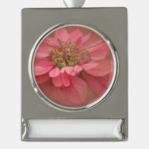 Personalise Rose Blush Poinsettias Digital Art Silver Plated Banner Ornament