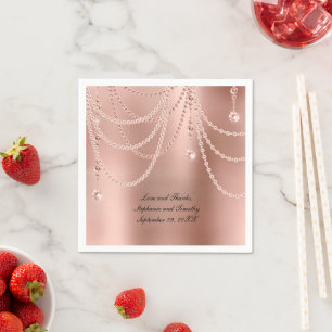 Personalise Rose Gold Pearls Diamond Bling Wedding Napkin