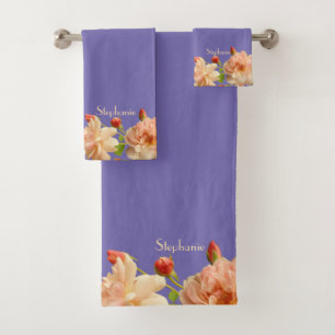 Personalise Roses Buds Periwinkle Background Bath Towel Set