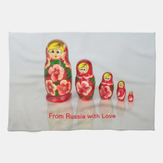 Personalise Russian Matryoshka  stacking dolls Tea Towel