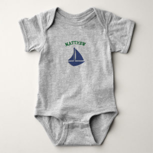 Personalise Sailboat Green and Blue Baby One Piece Bodysuit