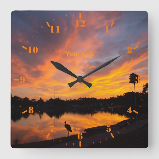 Personalise Sandhill crane silhouette at sunset Square Wall Clock (Front)