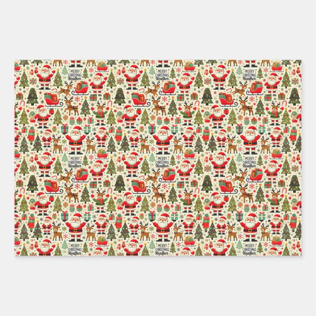 Personalise Santa Claus Rudolph Red Nose Reindeer  Wrapping Paper Sheet (Front)