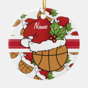 Personalise Santa Hat Christmas Basketball Ceramic Tree Decoration