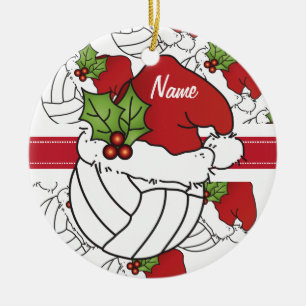 Personalise Santa Hat Christmas Volleyball Ceramic Tree Decoration