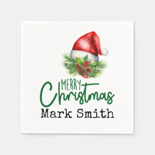Personalise Santa hat Merry Christmas Napkin